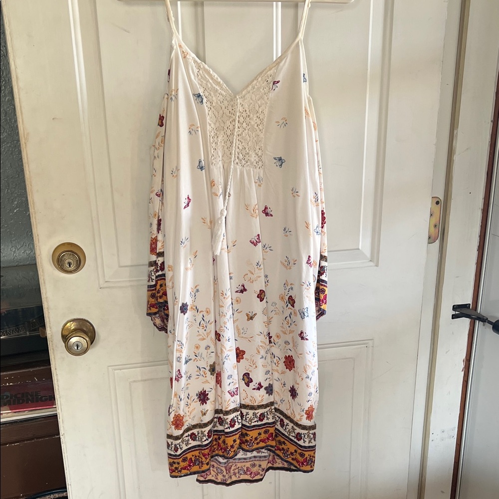 Hem & Thread Cream Floral High Low Dress Rayon Polyester Blend Hippie Cowgirl